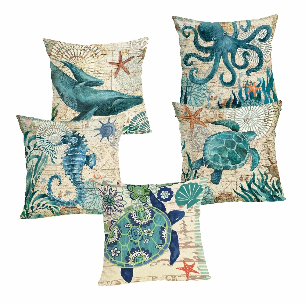 

New Home Decor Pillowcase Ocean series Cushion Cover Linen Cushion Case Chair Sofa Home Decor Throw Pillow Cover 45x45cm