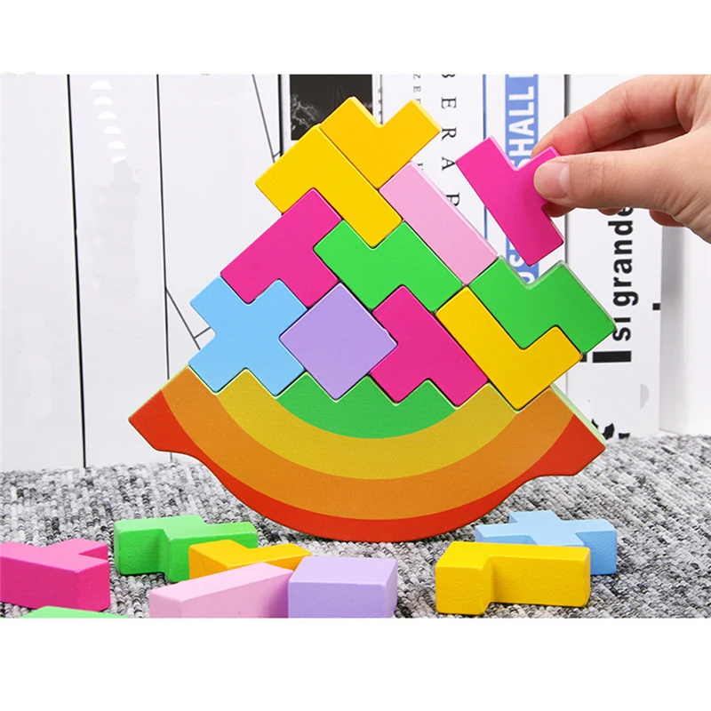 Красочные игрушки с балансом деревянный укладки высота 3D головоломка тетрис игры малыша Детская когнитивные строительные игрушки подарки