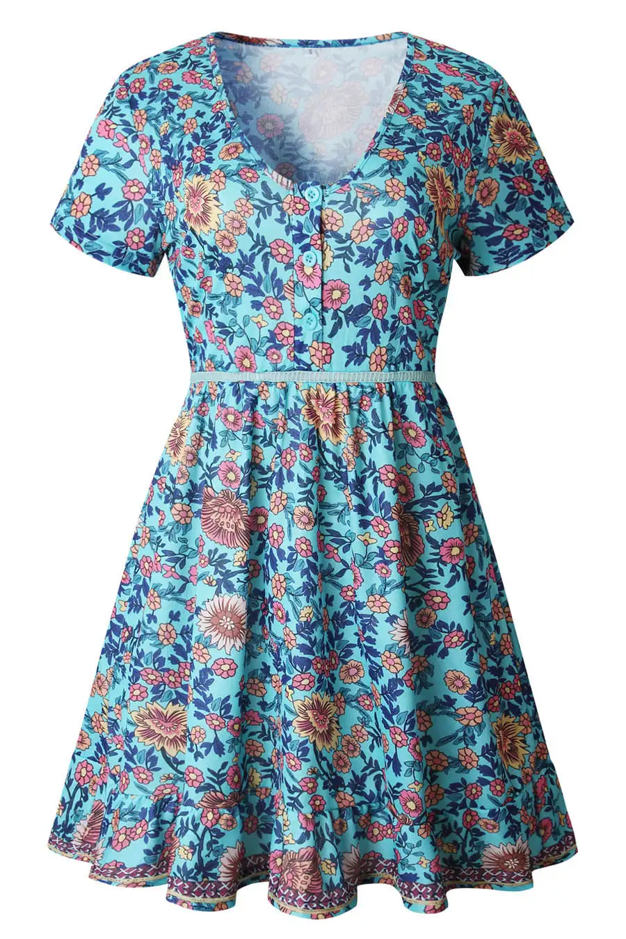 Gladiolus 2019 Floral Print Women Summer Dress Short Sleeve V Neck Button Slim Sexy A-Line Midi Dress Women Casual Dresses Robe (9)