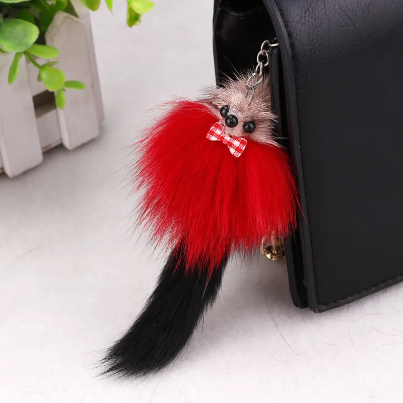 New Women Small Mouse Fluffy Keychain Pompom Key Ring Llavero Pom Pom