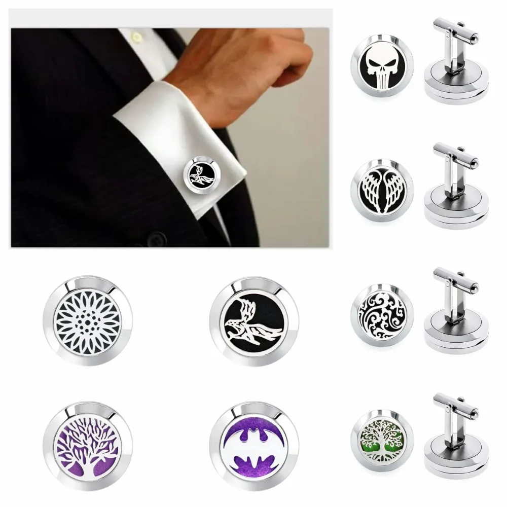 

1pair Tree of life Cufflinks 20mm Aroma essential oil Diffuser locket Cuff Link 316L stainless steel 20pads as gift Dropshipping