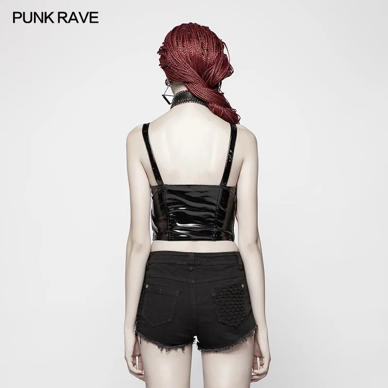 Punk Rave Women T-Shirt Punk Casual Sexy Strap