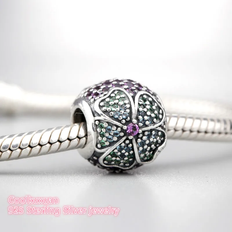 

2019 Spring 100% 925 Sterling Silver Glorious Bloom, Multi-Colored CZ Charm Beads Fit Original Pandora Charms Bracelet jewelry