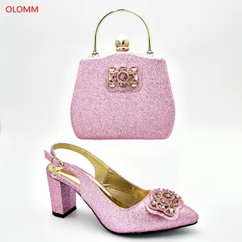 

OLOMM new pink Shoes and Bag To Matching African Shoes and Bag Set For Party Nigerian Women Fashion Shoes and Bags!TN1-13