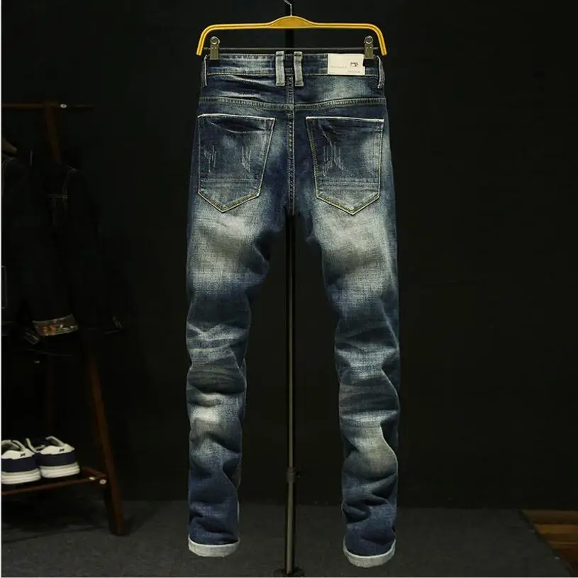 Мужские обтягивающие мужские джинсы из денима весна осень синие тонкие длинные джинсы мужские брюки-карандаш однотонные джинсы размер 40