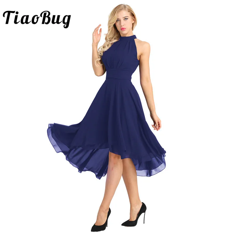 

TiaoBug Women Ladies Halter Sleeveless Chiffon Summer Dresses Elegant Female Bridesmaid Wedding Vestido Evening Prom Party Dress