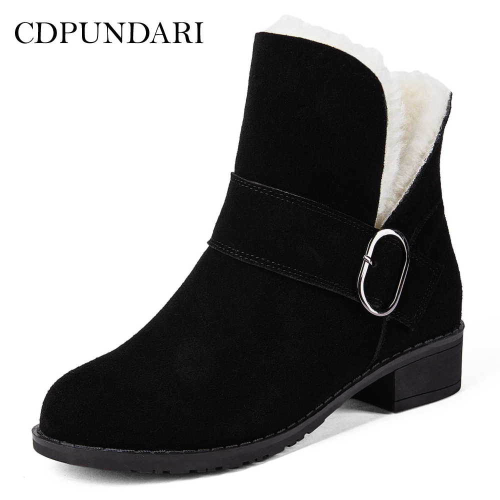 

CDPUNDARI Genuine Leather Snow boots women Winter shoes Ladies Plush Platform Ankle boots