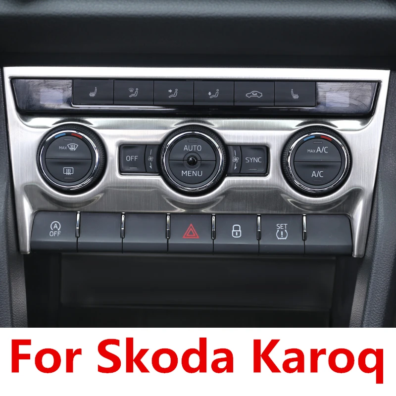 

Car Styling Car Air Conditioning Knob Frame Car Styling For Skoda Karoq 2017 2018 Central control interior refit stainless steel