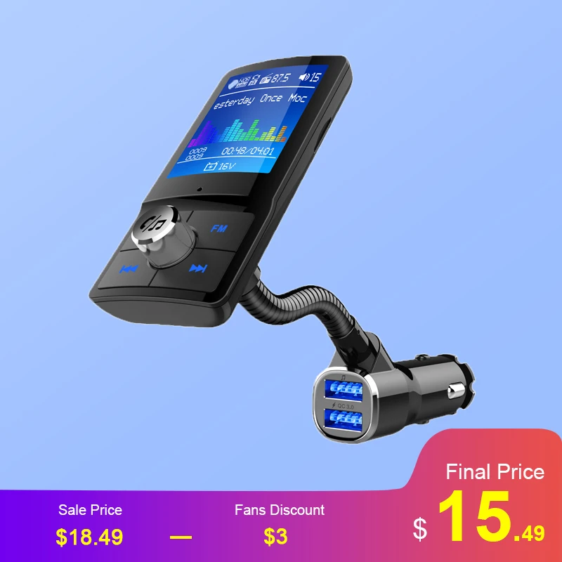 ANLUD Цвет ЖК дисплей Экран FM передатчик Bluetooth Car Kit Quick Charge 3 0 Dual USB MP3 плеер Aux
