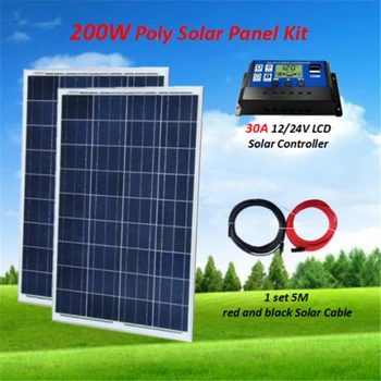 

200W Solar Panel Kit : 2 x 100W Poly Solar Panel W / 30A Solar Controller + 5M Solar Cable RV Boat Home