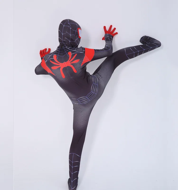Black Spiderman Costume Into the Spider Verse Miles Morales 3D Print Spider-man Cosplay Costumes Adult Kids Spiderman 2 Suit