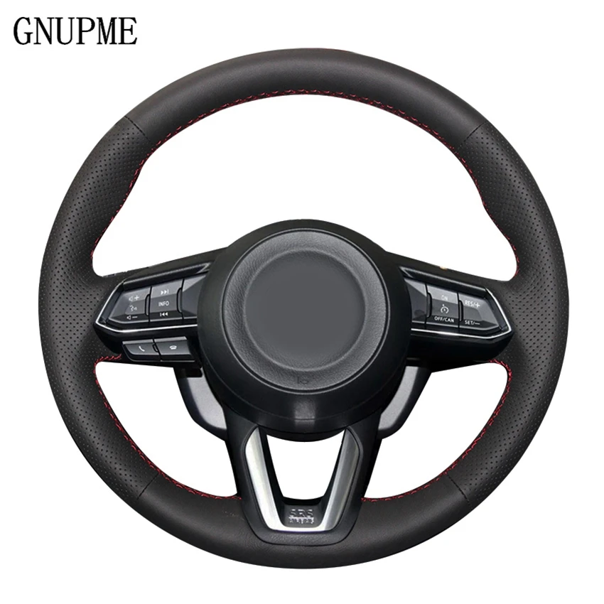 Hand-stitched Steering Wheel Cover Black Leather Car Steering Wheel Cover For Mazda CX-3 CX3 CX-5 CX5 2017 2018