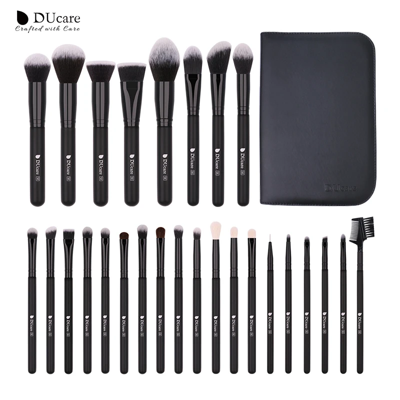 DUcare 27 шт. набор профессиональных кистей для макияжа, пудра, основа для теней, кисти для макияжа, мягкий синтетический ворс, козья шерсть, кисти
