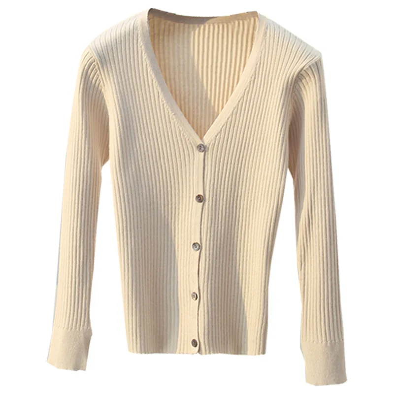 Knitted Cardigan V Neck Single Breasted Knit Sweater Women Solid Korean Fashion Spring Casual Front Button Knitwear Outerwear
