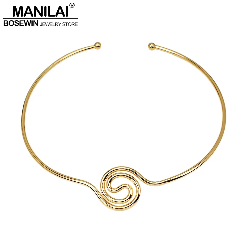 

MANILAI Geometric Alloy Collar Choker Necklace Women Accessories Torque Big Metal Statement Necklace Girl Jewelry Accessories