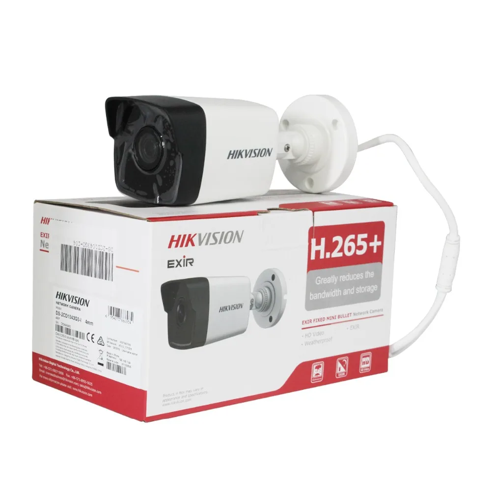 Hikvision 4MP POE камера H.265 DS 2CD1043G0 I HD 4 мегапикселя цилиндрическая ip Безопасности s IR 30M P2P