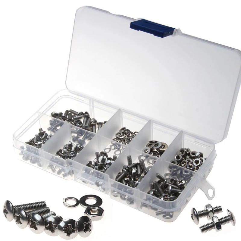 

ZENHOSIT 300pPCS M3 Countersunk Head Cross Screw Kit Stainless Steel Cross Screws+Nuts+Spring Pad+Gasket Washers Hardware Tool