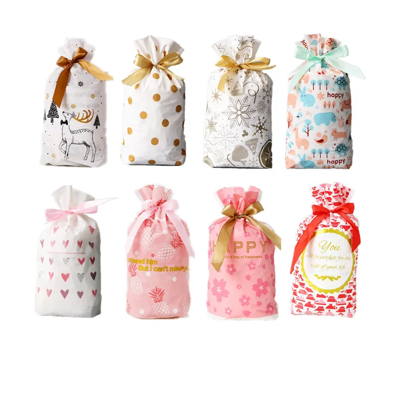 

50pcs Bowknot Candy Bag Wedding Party Favors Pouch Christmas Birthday Decoration Cookie Snack Drawstrings Gift Bag Pink Gold