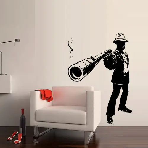 

New home Wall Decal Bedroom Hand Power Man Gangster Mafia Showdown Gun Pistol