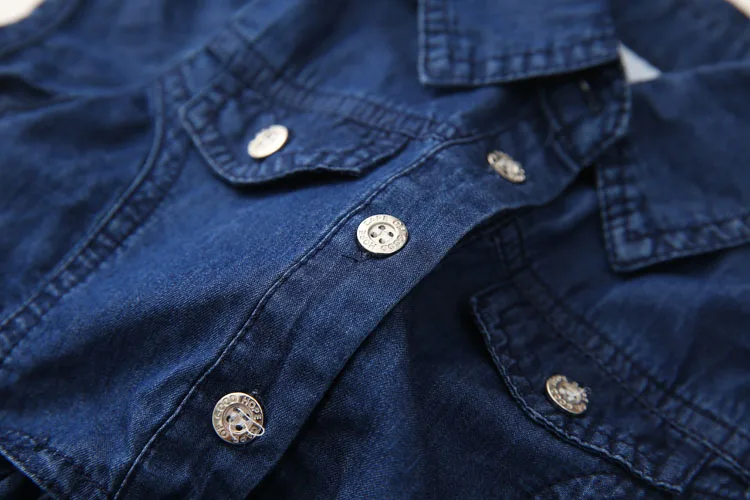 2018 Summer 2-4 6 8 10 Years Little Kids Cute Short Sleeve Turn-down Collar Bow Patchwork Lace Denim Dress For Girls 10 Year Old (14)