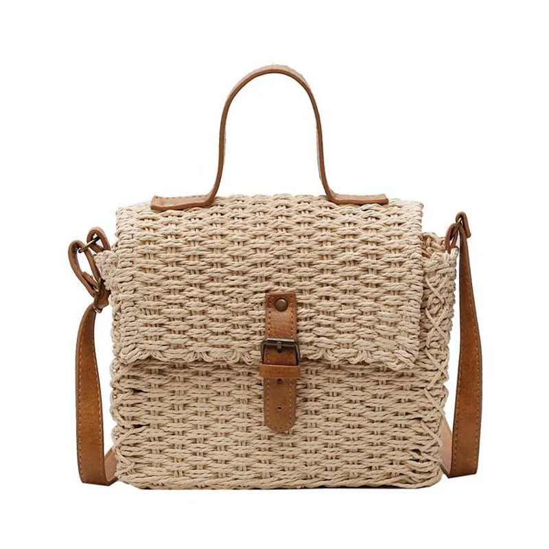 

Handwoven Rattan Bag Fashion Women Knitting Chic Pink Handbag Ladies Elegant Handbags Crossbody Summer Bag for Beach 2019 New