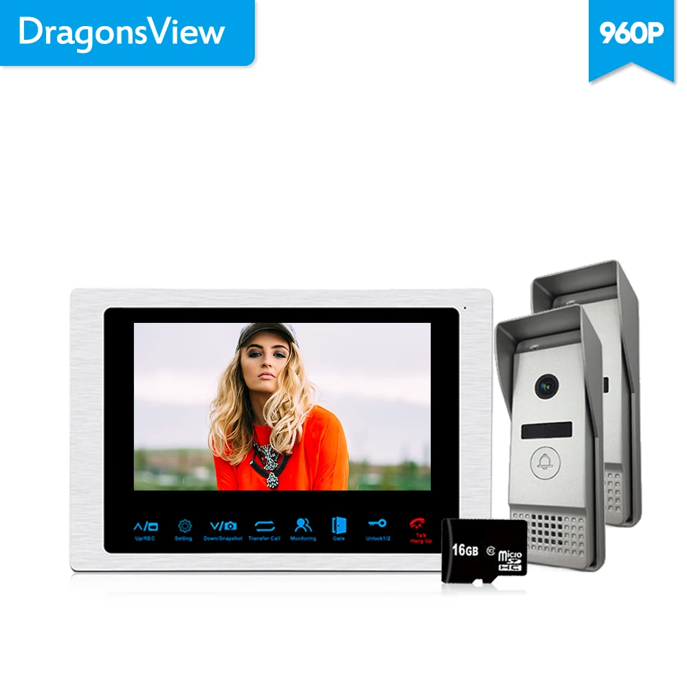 Dragonsview 4 проводной видеодомофон системы 960 P 7 дюймов видео телефон двери дверные звонки домофон 1 мониторы 2 панели широкий формат 2,3 мм Len