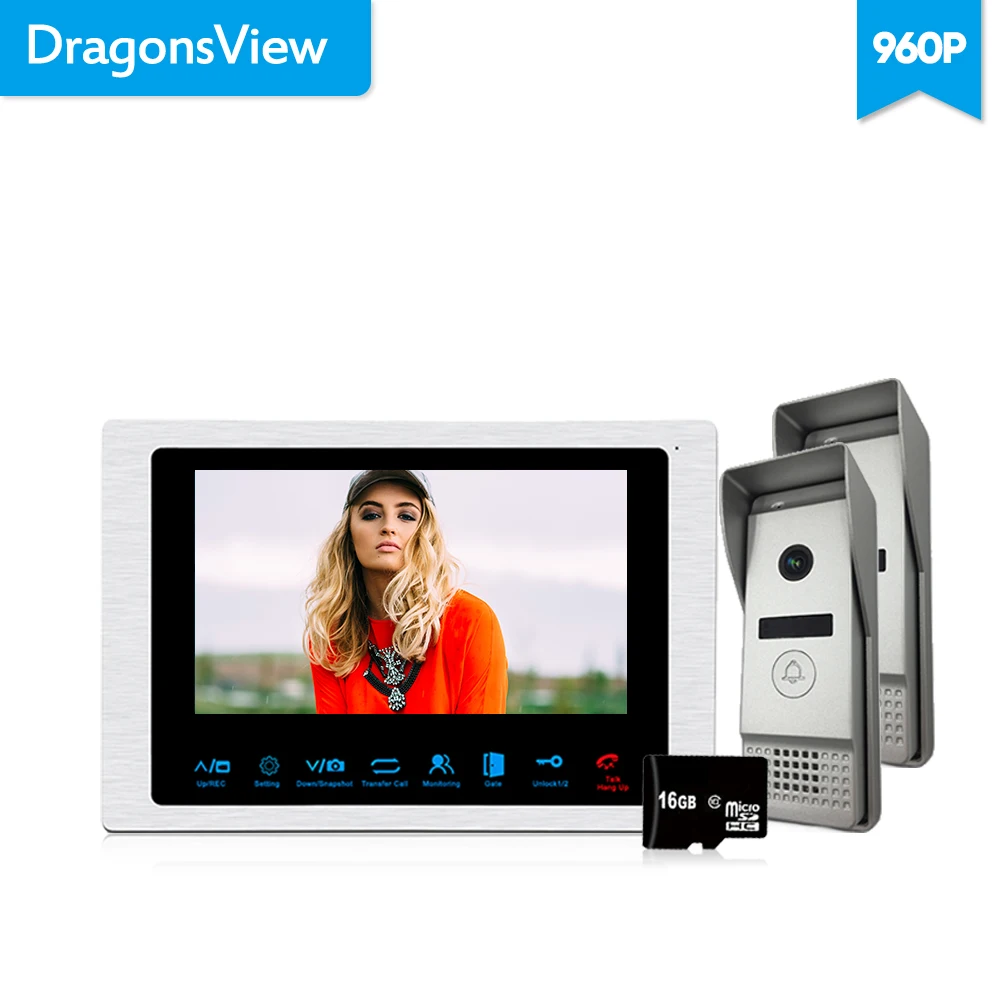 

Dragonsview 4 Wire Video Intercom System 960P 7 inch Video Door Phone Doorbell Intercom 1 Monitor 2 Panels Wide Angle 2.3mm Len