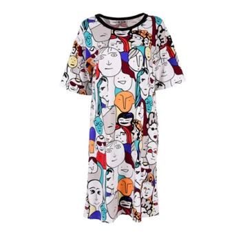 

Summer Women Sleeping Dress Cartoon Print Cotton 3/4 Sleeve Dress For Women Casual Clothing