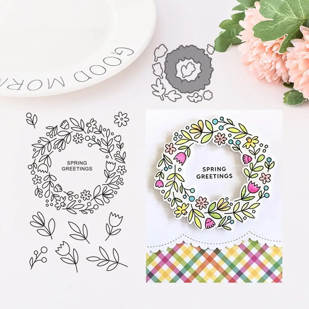 

HobbyLane Garland Pattern Carbon Steel Cutting Dies For Card Marking Embossing Stencil+Seal Set for DIY Scrapbook
