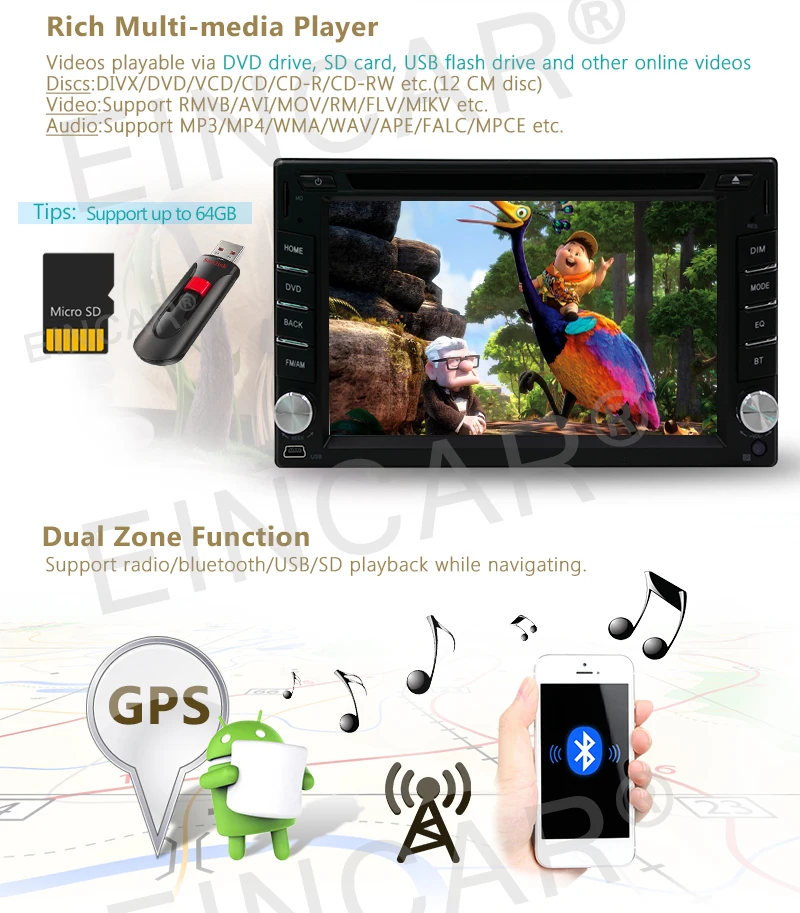 Top Include Front&Rearview Cameras 2din Android6.0 Car Stereo DVD Video Player GPS Navigation Autoradio Capacitive Mutli-touchscreen 7