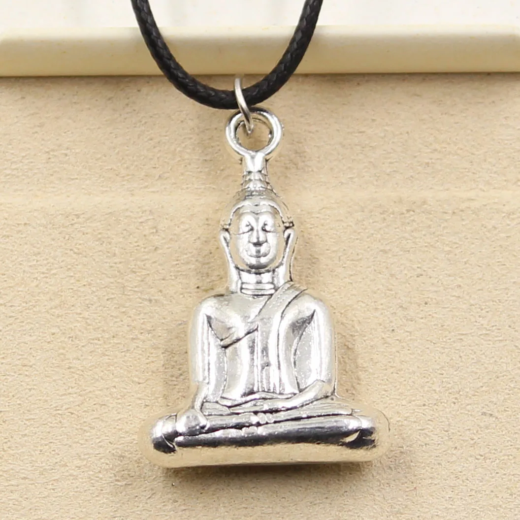 New Fashion Tibetan Silver Pendant buddha Necklace Choker Charm Black Leather Cord Factory Price