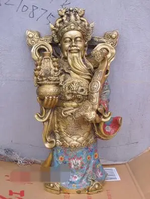 

S05838 20"Chinese Bronze Cloisonne folk religion dragon God of Wealth Bi Gan Statue