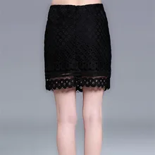 Юбка летняя новая женская одноступенчатая юбка с высокой талией Черная открытая круговая Цветочная кружевная юбка женская
