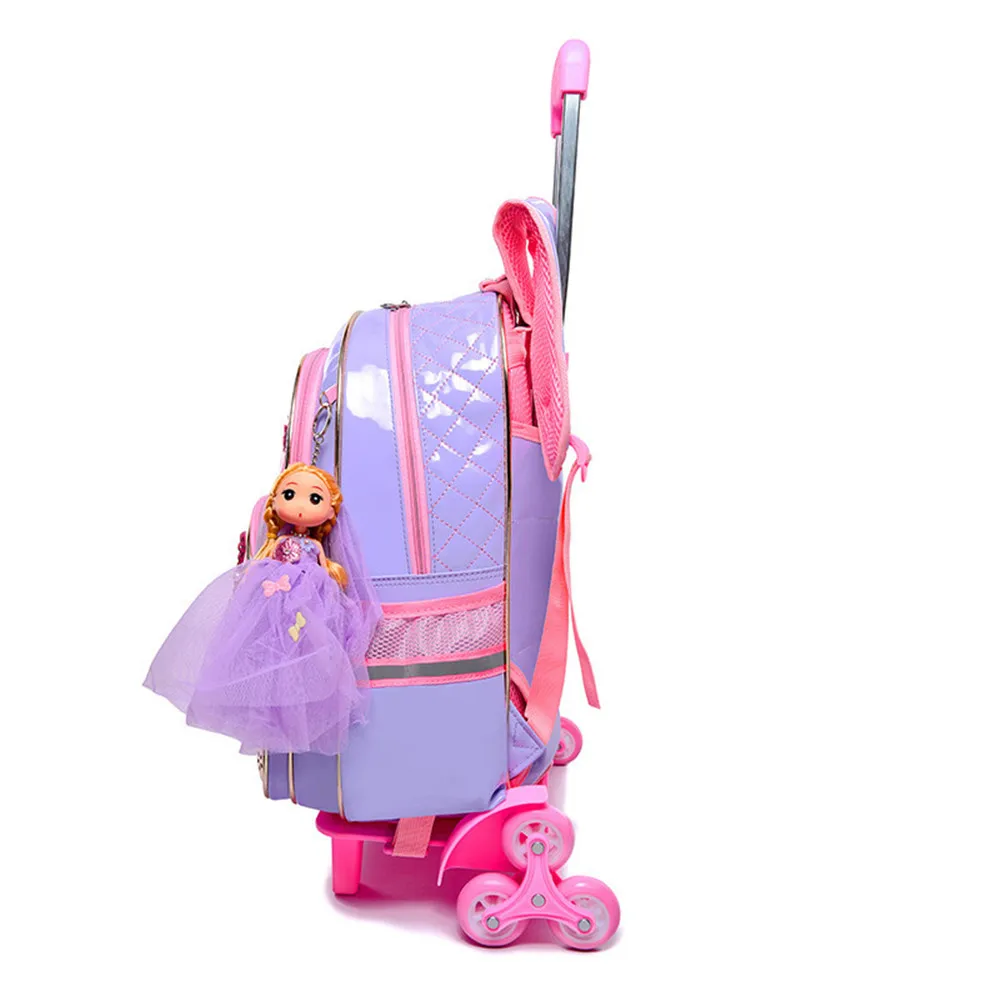 US $39.80 Kids Girls Trolley Schoolbag Luggage Wheeled Book Bags Backpack Latest Removable Children School Bags With 2 Wheels Stairs
