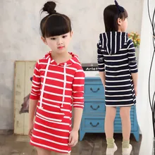 Fashion Autumn Girl Dress Hooded Long Sleeve Kids Clothes Toddler Next Casual Children Clothing Striped Tutu Baby Dresses Girls