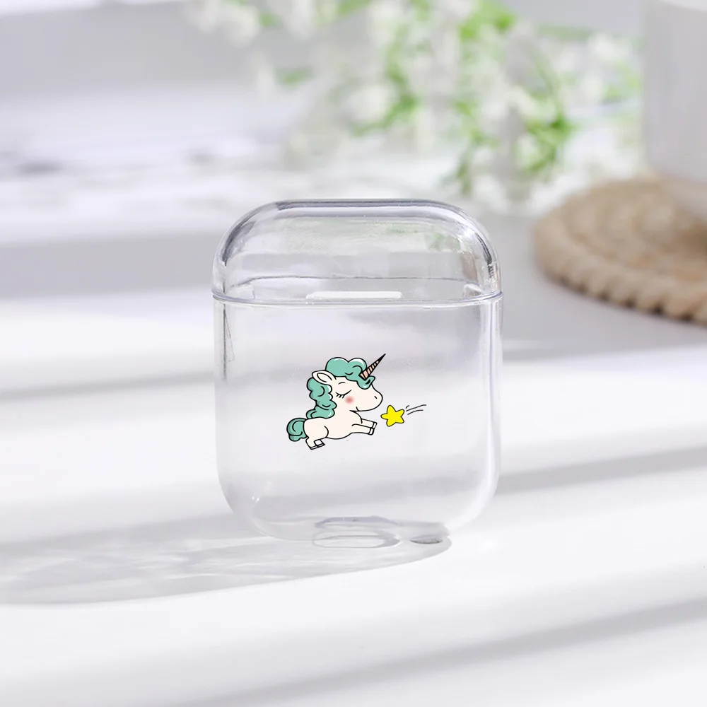 

Case For Airpods Cute Runing unicorn Painted Transparent Hard PC Cases For AirPods Cases Protective Cover Wireless Earphone Case