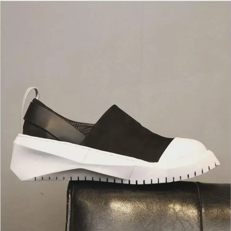 

Black and white color real genuine cow leather platform men shoes Model fashion handsome increasing shoes lazy loafers shoes