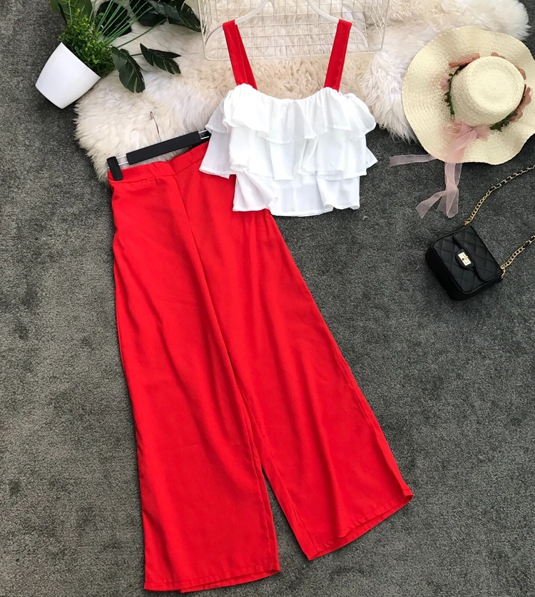 ALPHALMODA 2019 летние женские топы на бретельках брюки комплекты из 2 предметов с
