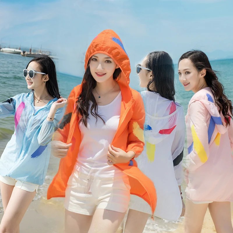 Большой размер, S-4XL, летняя пляжная УФ-куртка для женщин, Солнцезащитная одежда, для девушек, перспективная, свободная, с капюшоном, солнцезащитная, свободная, с принтом, топы