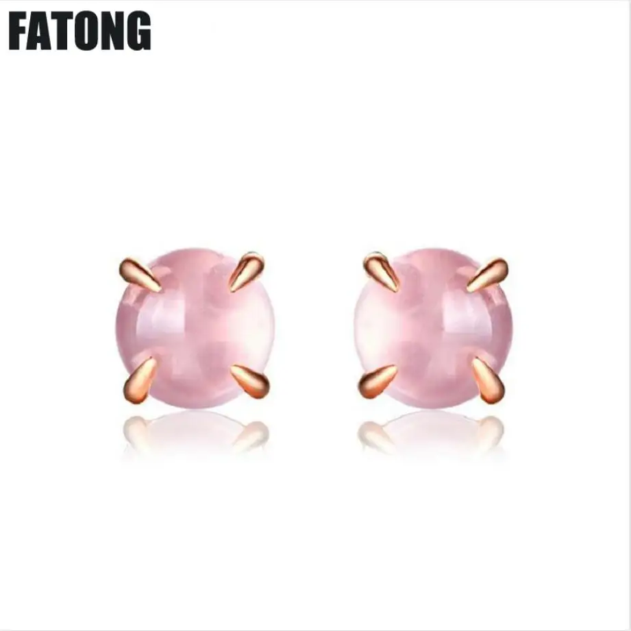 

925 sterling silver light luxury jewelry Rose Quartz earrings fashion trend girls wild earrings boutique manufacturers. J0144