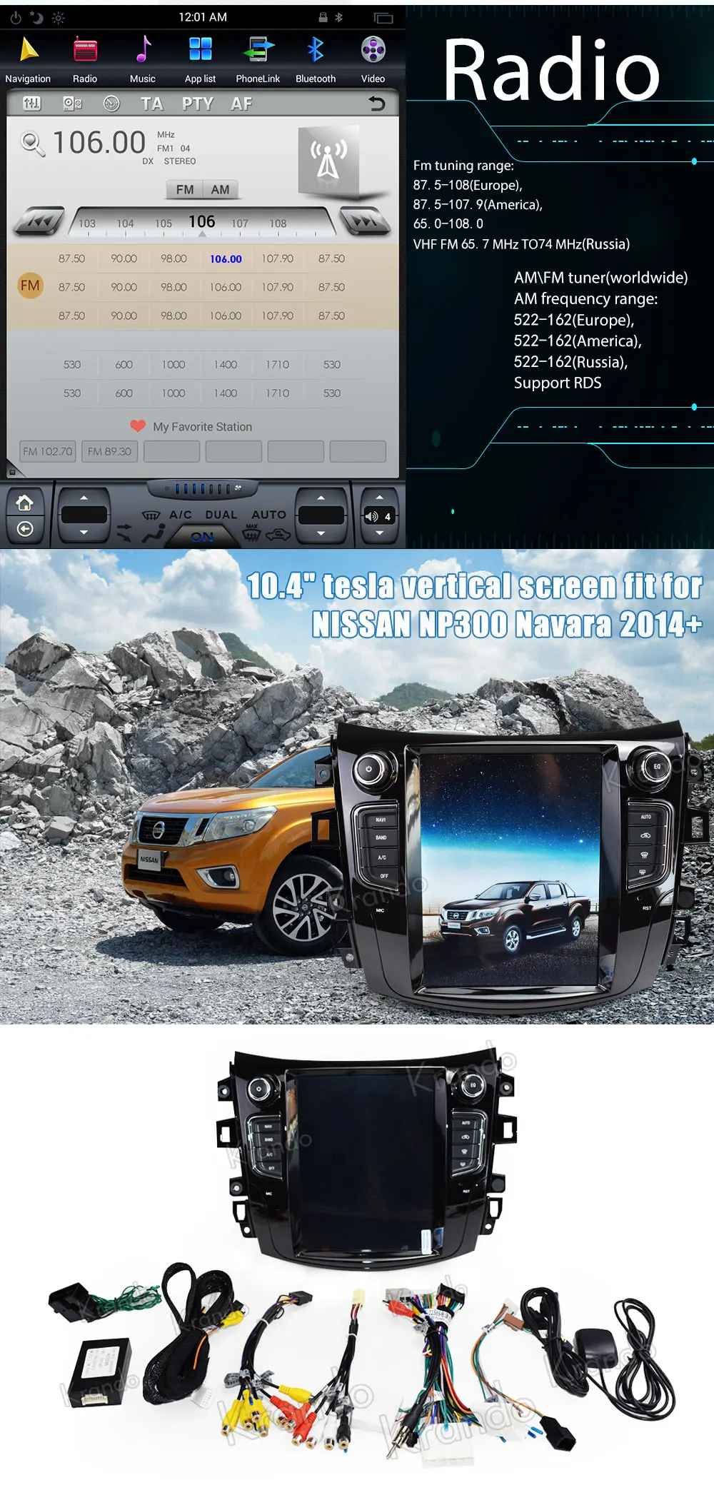 Krando android автомобильный gps 8,1 10,4 "Tesla вертикальный экран радио для NISSAN NP300 Navara 2014 + навигационная мультимедийная система wifi A/C