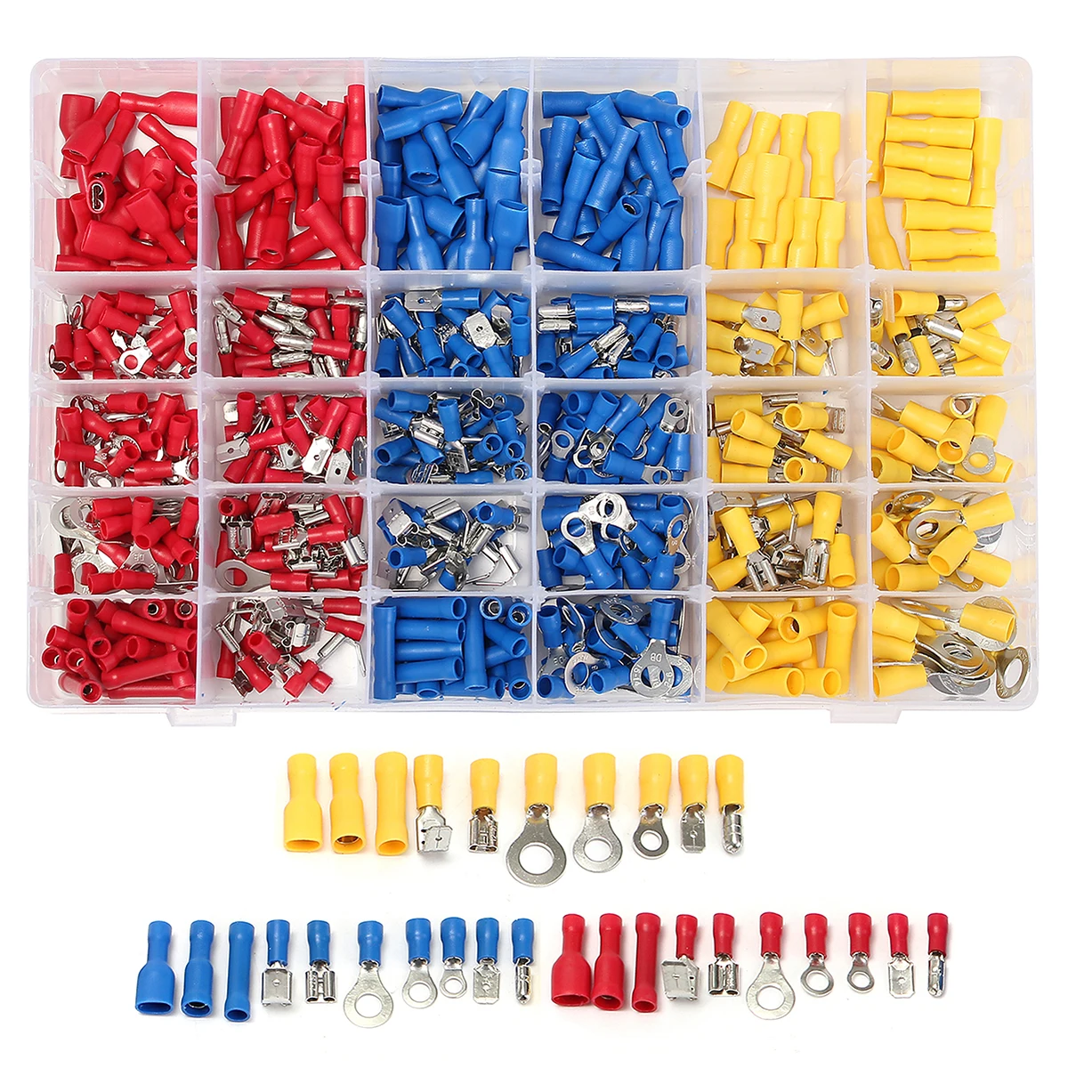 

SWILET 480Pcs HRV HSV HBV Assorted Crimp Terminals Rubber Insulation Terminal Electrical Connectors Butt Spade Ring Fork Set