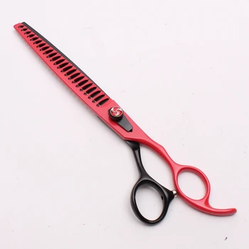 

8" 22cm JP 440C Engraving Logo Red Color Grooming-for-dog Thinning Scissors Fish Bone Teeth Pro Pets Hair Shears Add Bag C4004