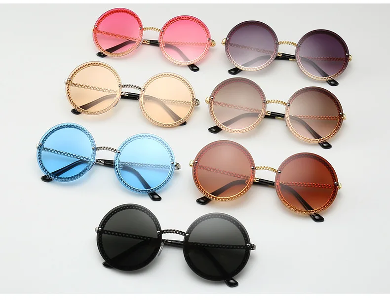 Роскошные модные круглые солнцезащитные очки для женщин, Ретро стиль, фирменный дизайн, цепочка, металлическая оправа, тенты, солнцезащитные очки для женщин, очки для мужчин