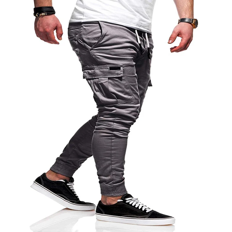 Мужские модные спортивные штаны с завязками на лодыжке, мужские повседневные шаровары с карманами и завязками - Цвет: Dark grey