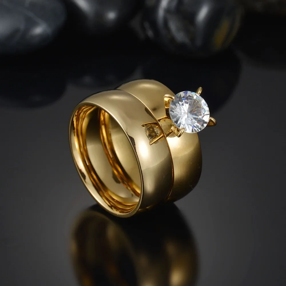 Crystal Rings Stone Rings Fashion Rings Wedding Rings Couple Rings Fashion Ring Finger Rings Romantic Double Ring Set For Women Ladies Lover Party Wedding Fashion Rhinestone Clear Crystal Rings Jewelry Gift