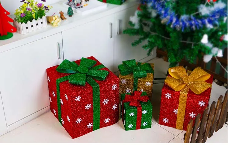Navidad DIY Изготовление подарочных коробок витрина супермаркет сцена украшение Снежинка бант из органзы подарочные пакеты Рождественский подарок