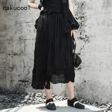 Cakucool Темно-черные юбки морщины Асимметричный дизайн рваные разрез отрезная юбка Готический Япония Стиль диких юбка