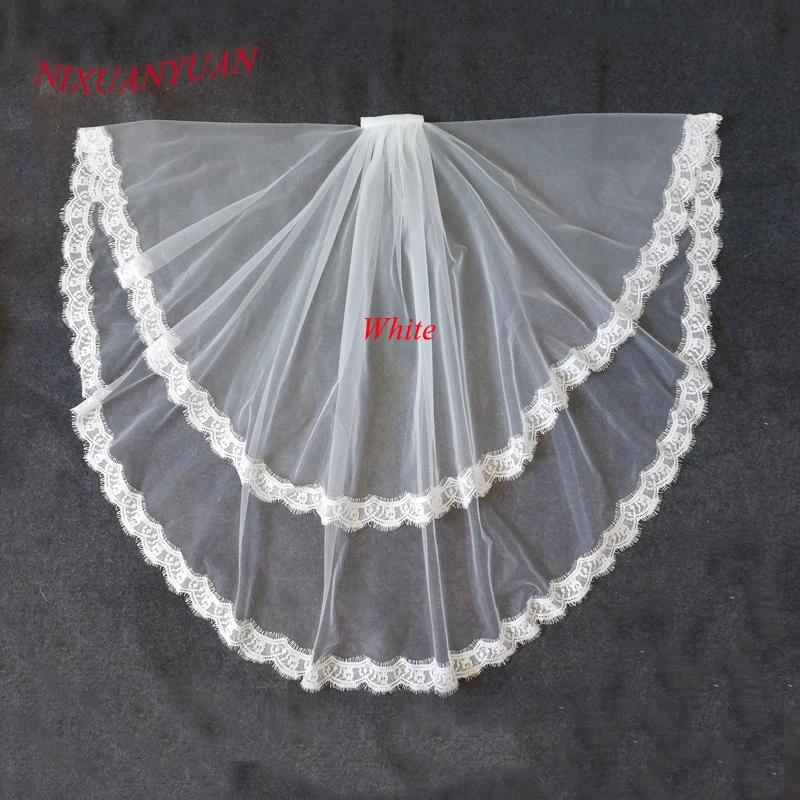 

NIXUANYUAN 2017 Hot Sale Two Layer White Ivory Tulle Bridal Veil Lace Edge Cheap Short Wedding Veils veu de noiva longo In Stock