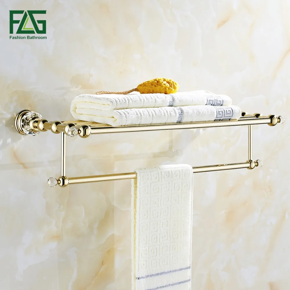 FLG настенный стеллаж для полотенец аксессуары для ванной комнаты продукты кристалл и золотой держатель для полотенец продукт G154-01G